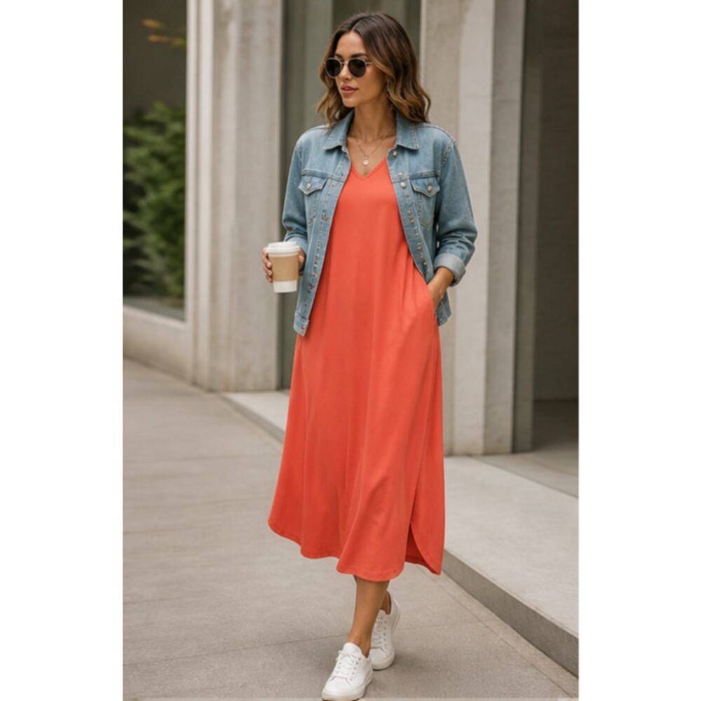 Entro Coral jersey knit t-shirt Maxi Dress NWT Sz S